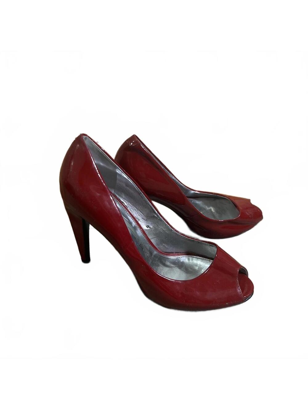 Marc Fisher Retro Style Red Patent Leather Peep Toe Heels Size 6.5 M
